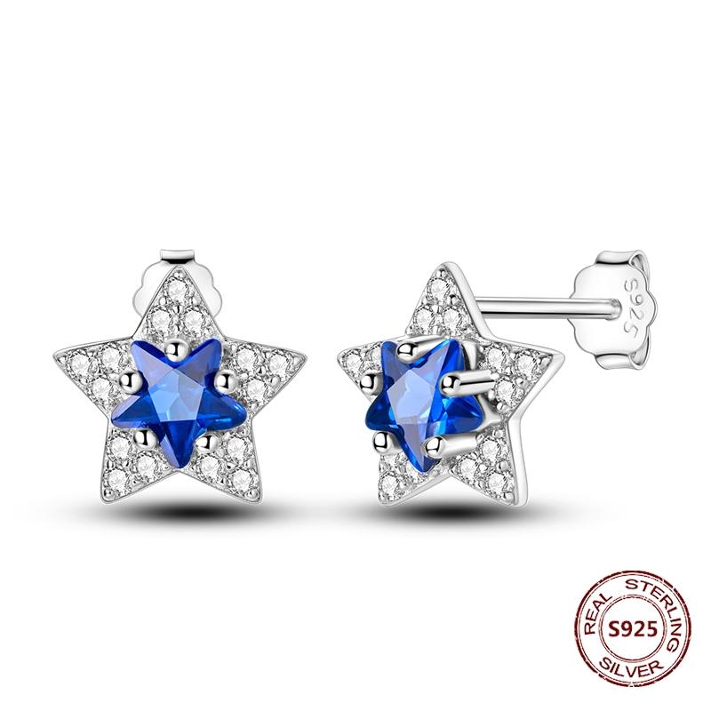 Shining Blue Zircon Owl Earrings 925 Silver Evil Eyes Earrings for Women Wedding Engagement Planet Moon Star Zirconia Jewelry