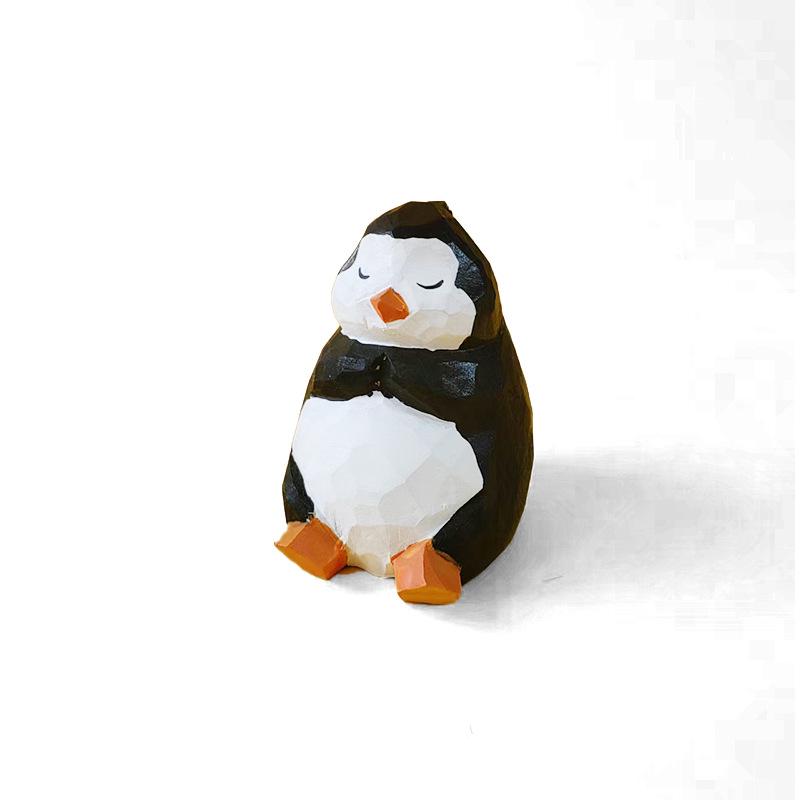 Handmade Solid Wood Animal Figurines: Kitten, Chick, Elephant, Snowman