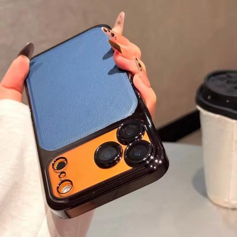 Luxury Leather Clear Plating Armor Case for iPhone 17 16 15 Pro Max 17Promax 16Pro Shockproof Premium TPU PC Soft Phone Cover