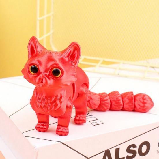 3D Printed Cat Toy Stress Relief Simulation Cat Toy Articulated Animal Fidget Toy Desktop Pet Model Office Desk Decoration Ornament