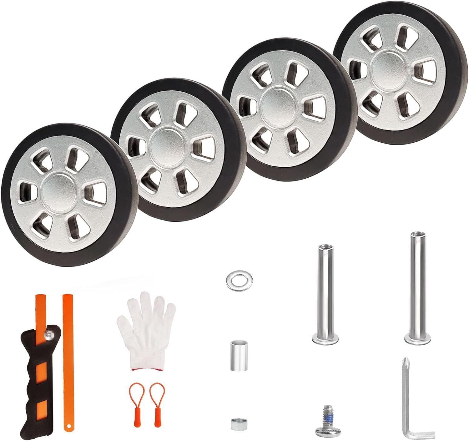

Luggage Spinner Wheel Repair Set, 4 Suitcase Tires, 2.2 Swivel 55mm 4 pieces серебряный