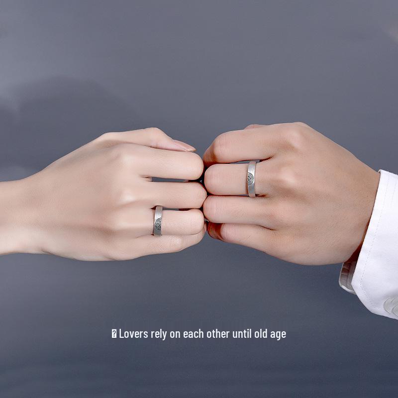 Double Happiness Sterling Silver Couple Rings - Chinese Style Valentine's Day Gift