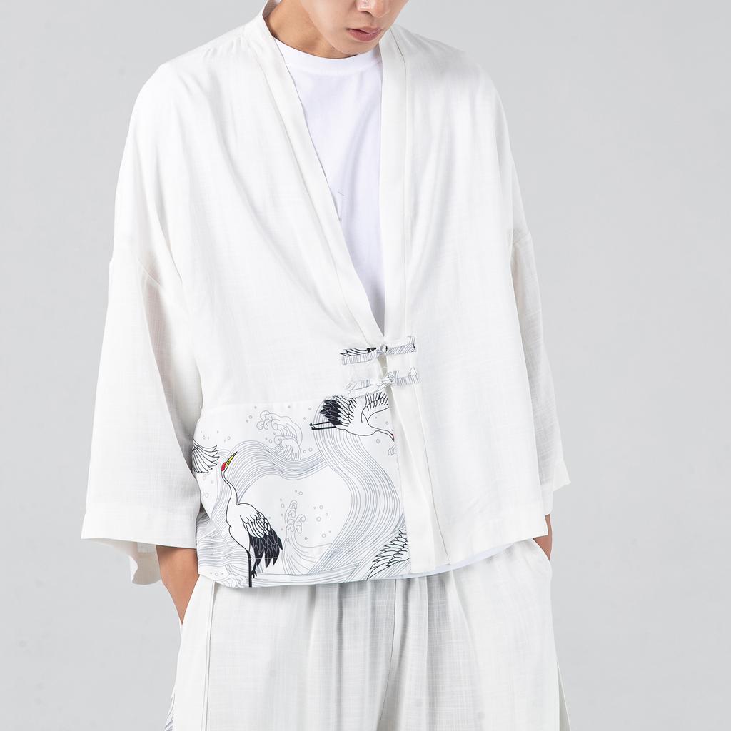 Chinese Traditional Dress Men Harajuku Shirts Kimono 2025 Men Retro Three Quarter Shirt Cardigan Men Manteau Hanfu Jacket