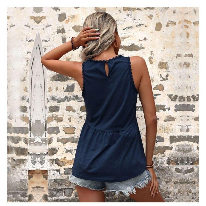 2023 Fashion Summer Woman Ruffles Sleeveless Blouse Casual Loose Shirt Solid Sexy Tops Ladies Elegant Stylish Vest Blusas 26316