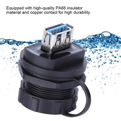 Voděodolný USB konektor s měděným kontaktem, PA66 izolátor, USB 3.0 dvojitý samice, prachotěsný kryt