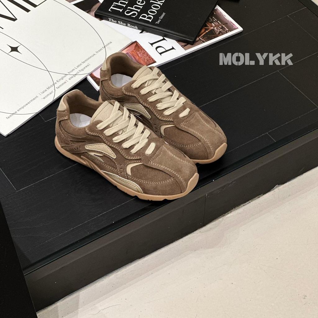 American retro color matching German training shoes women's ins tide 2025 early autumn new niche deconstruction soft-soled leather casual shoes