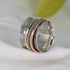 Sterling Silver Spinner Ring, Meditation Jewelry, Three Tone Band Ring, Anxiety Ring