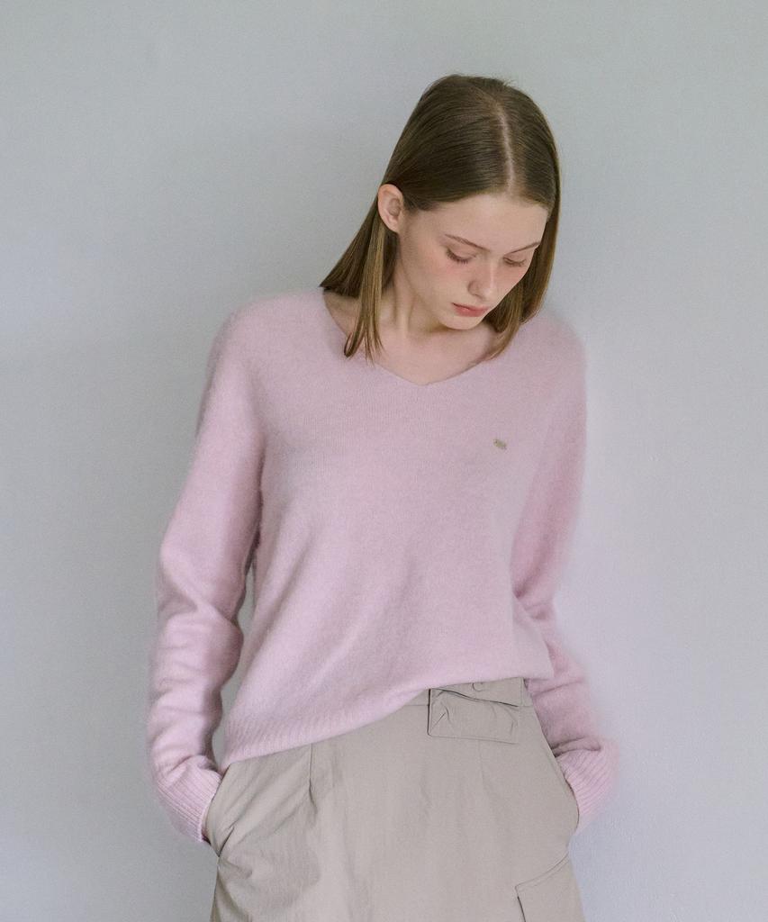 AHWE Cashmere Wool Blend V-Neck Knit_Baby Pink