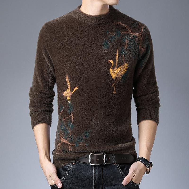 Свитер из искусственного норкового бархата с полуворотом для мужчин на осень и зиму — фото 7