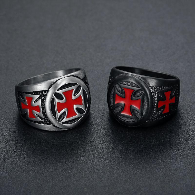 Punk Vintage Two-tone Cross Ring for Men Stainless Steel Black Ring