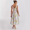 Summer new temperament V-neck waist slim-fitting sleeveless dress floral vacation dress medium and long dress