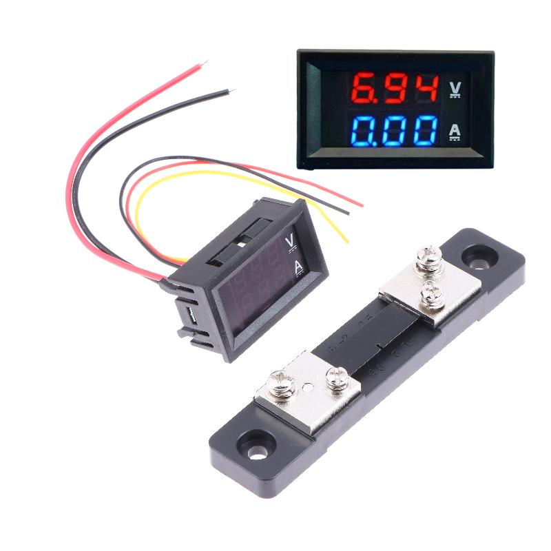 1 Set 100V 10A 50A 100A Voltage Current Meter Tester Digital Voltmeter Ammeter 0.28In Dual Led Display Panel With Connect Wires