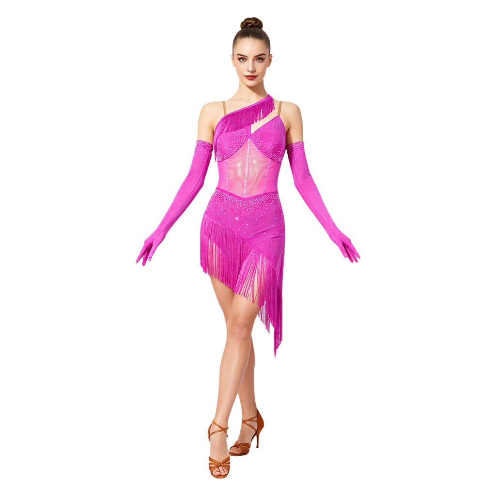 Damen asymmetrisches Latein-Tanz-Quastenkleid