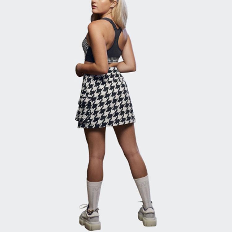 Adidas Originals IVP Trefoil Plaid Print Fitted Mid-Rise Comfortable Casual Skirt Women Skirts Black HC5986