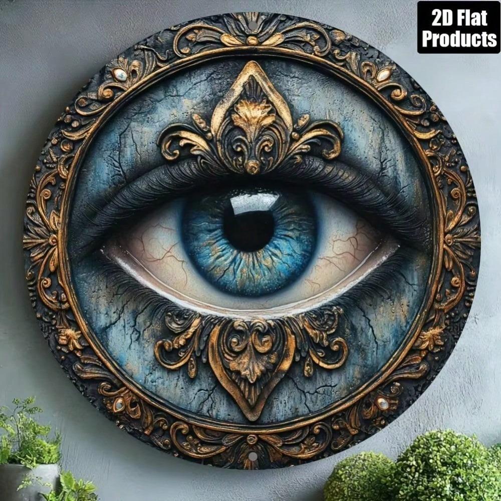 Evil Eye Blue Gold Metal Wall Art Home Decor Protection Plaque