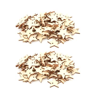 200 Pcs Wooden Ornaments 2 Packs Double Hole 35mm Pendant Pentagram Christmas Crafts for Home