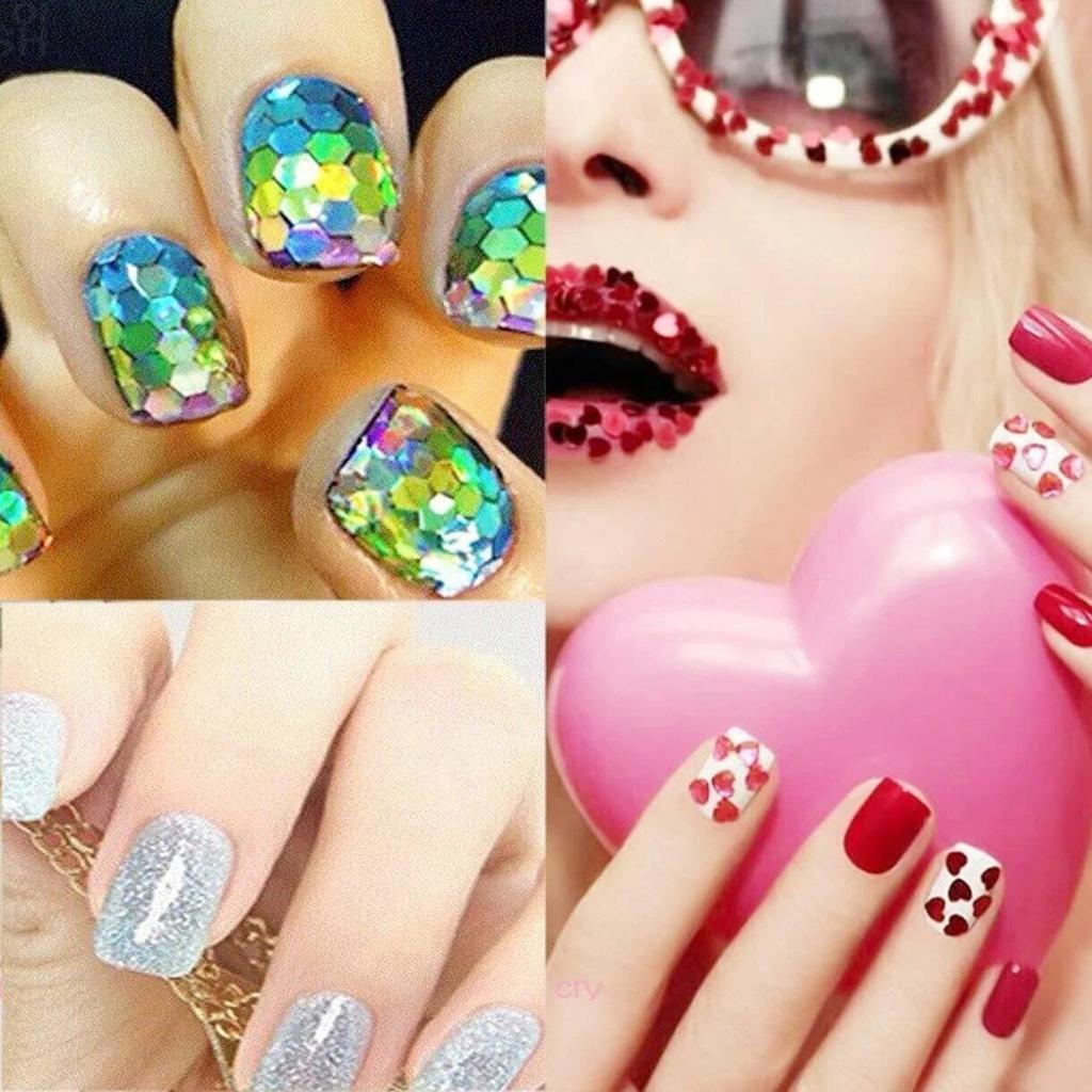 SYGA Acrylic 3D Glitter Powder Manicure Nail Stickers Set of 48 (Multicolour)