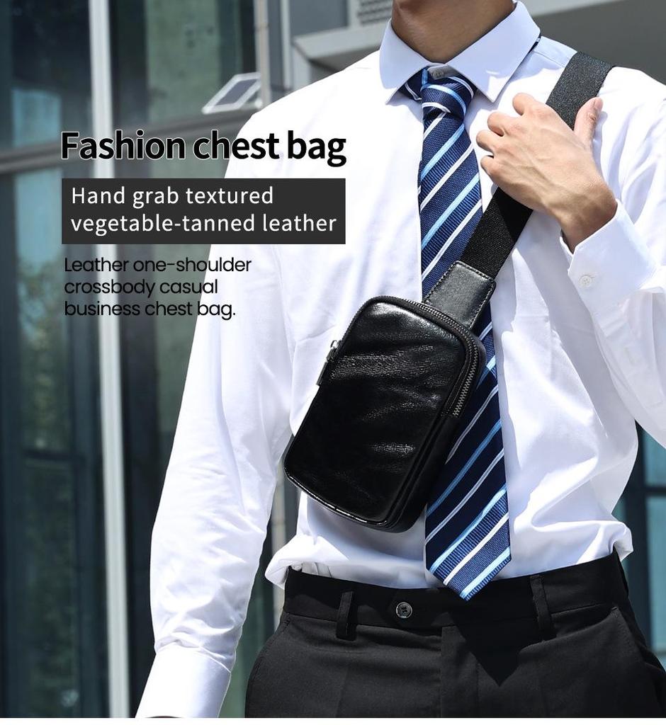 Men's Retro Genuine Leather Crossbody Chest Bag - Trendy Shoulder Bag for Commuting