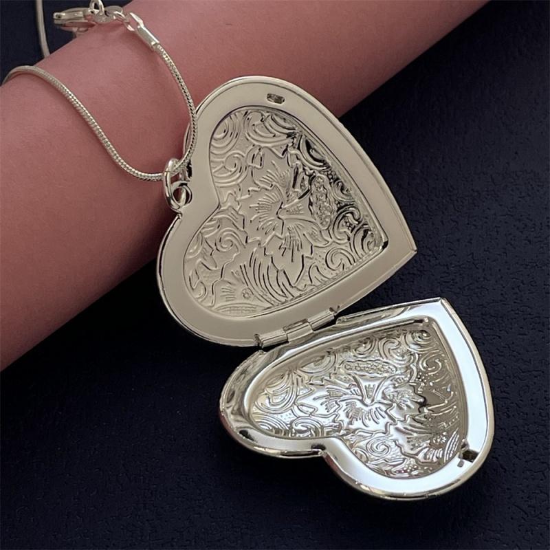 925 Sterling Silver Photo Frame Pendant Necklace 50 Inch Snake Chain For Woman Charm Wedding Fashion Jewelry