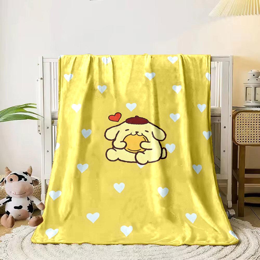 

Cartoon dog with a beret holds a snack, surrounded by white hearts. for all seasons blanket lunch break throw gift 80cm x 120cm