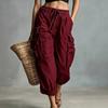 Women’s Loose Fit Straight Leg Cargo Pants with Drawstring Waist and Multiple Pockets for Casual Jogger Style Outdoor Work