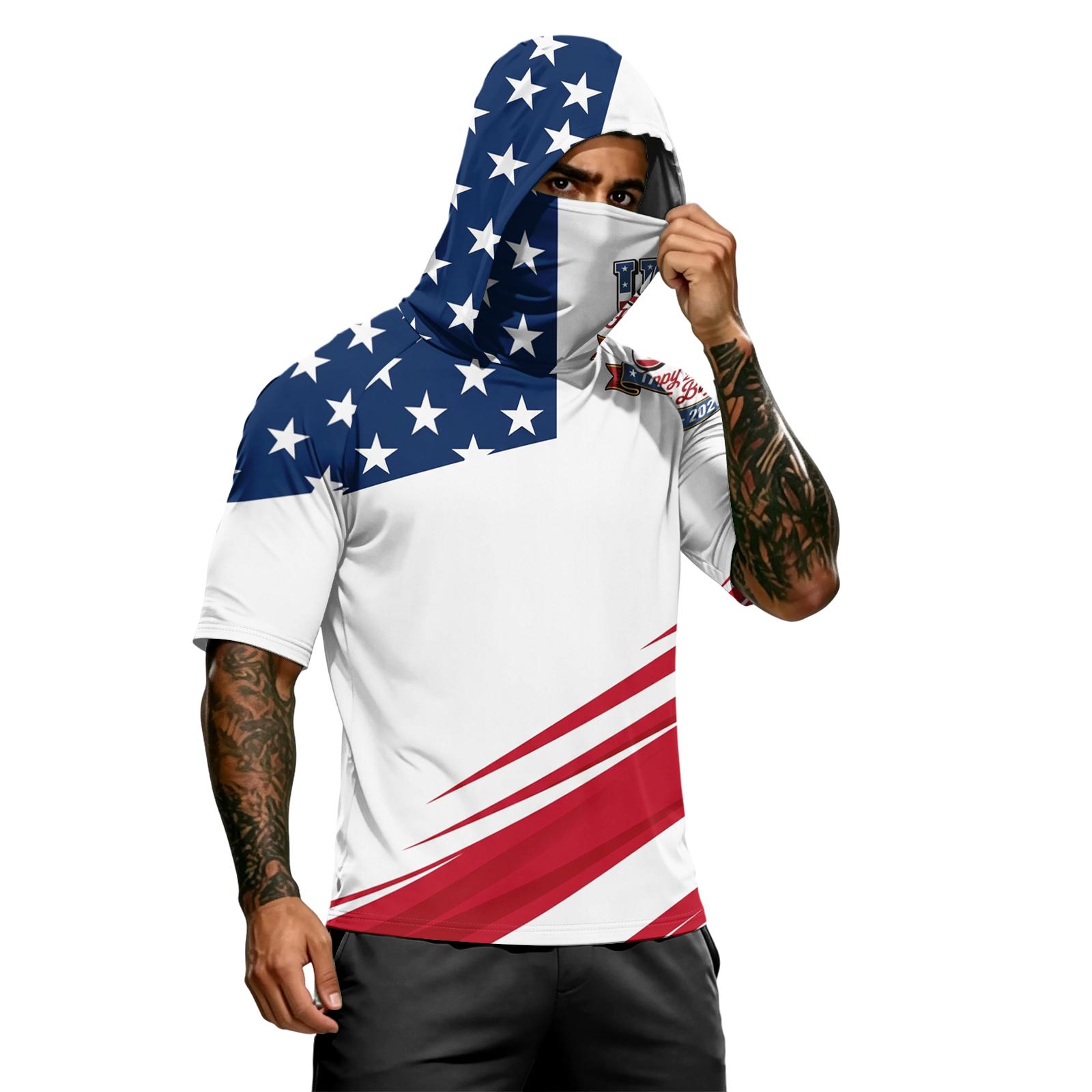 

Men s summer camouflage gradient drying short-sleeved T-shirt, sun clothing, fishing, fitness, sports, hooded short-sleeved shirt M