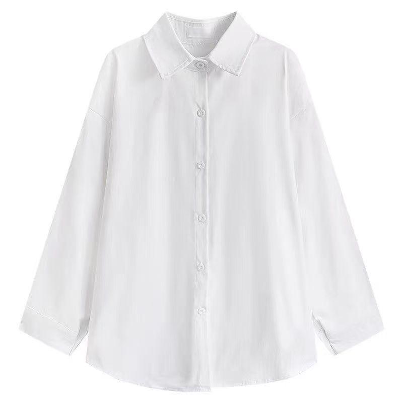 Korean Style Loose Fit Long Sleeve White Shirt - Harajuku Retro Student Top