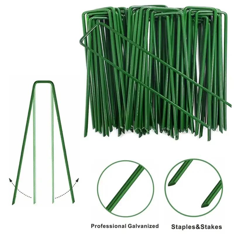 Agrafes de jardin en U, piquets de clôture robustes, piquets de gazon, piquets de paysage galvanisés pour maintenir les pelouses, clous de sol pour barrière