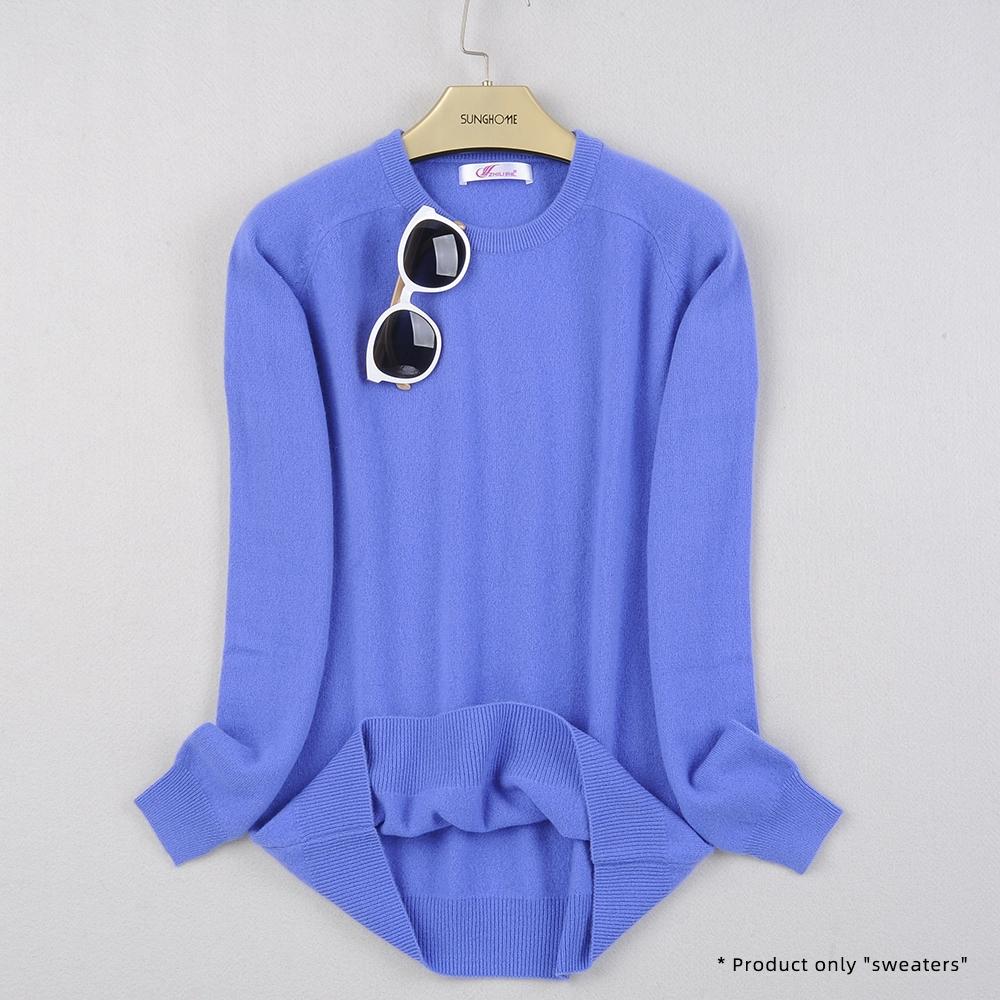 Dámský kašmírový svetr s kulatým výstřihem pro teplo a pohodlí pletený svetr s dlouhým rukávem