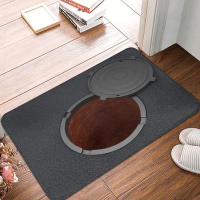 3D Bottomless Manhole Rug Optical Illusion Floor Mat Non-Slip Visual Trap Door Mat for Entrance Playroom Living Room Decoration