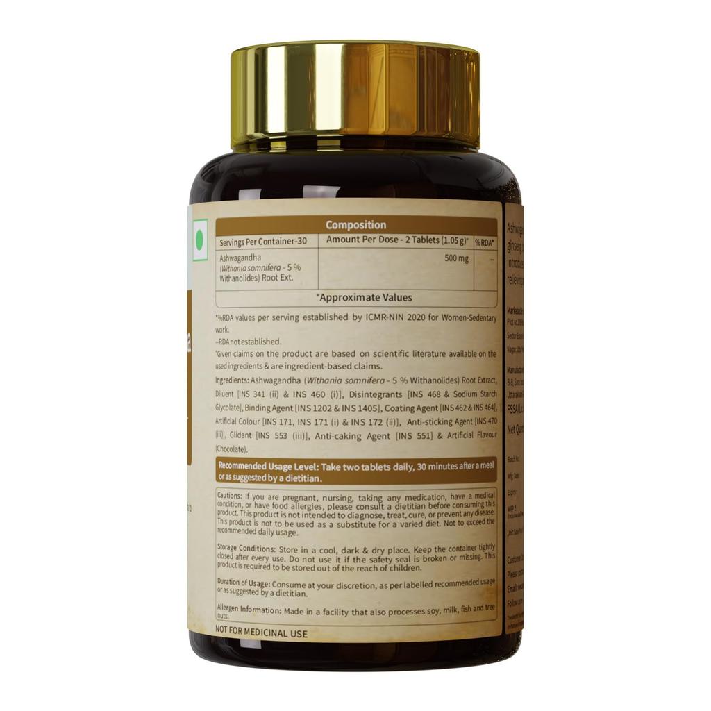 Neuherbs Ashwagandha 500mg Daily Herbal Supplement Extract Tablets For Men And Women Stress Relief Energy Pack Of 1