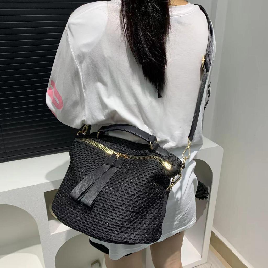 Casual Nylon Schoudertas Voor Dames Met Afneembare Riem Ritssluiting Polyester Voering Opvouwbaar Textuur Gaas Veelzijdig Dagelijks Gebruik Crossbody Tote