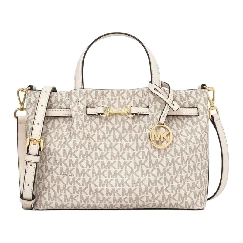 MICHAEL KORS Carson Detachable Shoulder Strap Branded Logo Print Charm Coated Canvas Handbag Small Women s Beige бежевый
