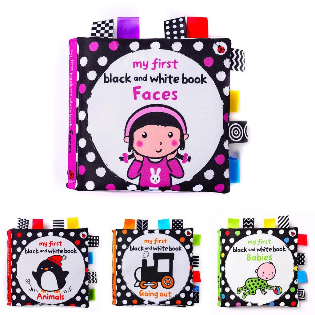 Lakarose Baby Black And White Label Cloth Book For Newborn Infant Early Education Visual Stimulation Tear-resistant Biteable Sound Paper Book