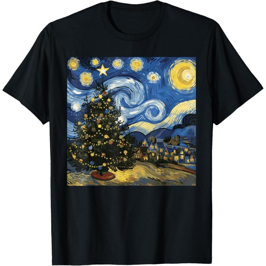 Van Gogh Starry Night Christmas Tree Winter Snowy Night T-Shirt XXXXXL чёрный