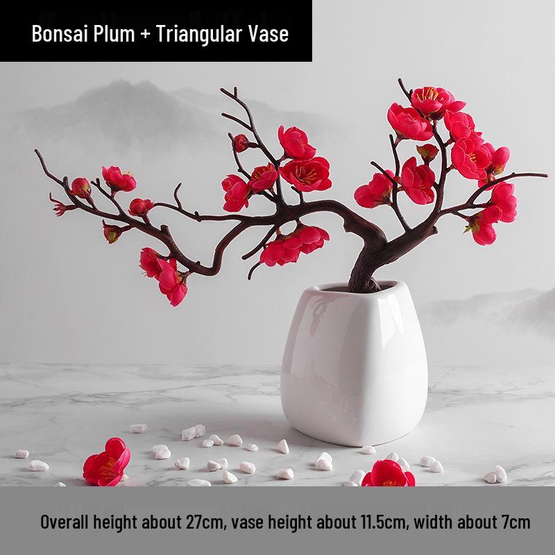 Wintersweet Bonsai Arrangement: Artificial Plum & Peach Blossom Branches for Indoor Living Room Decor