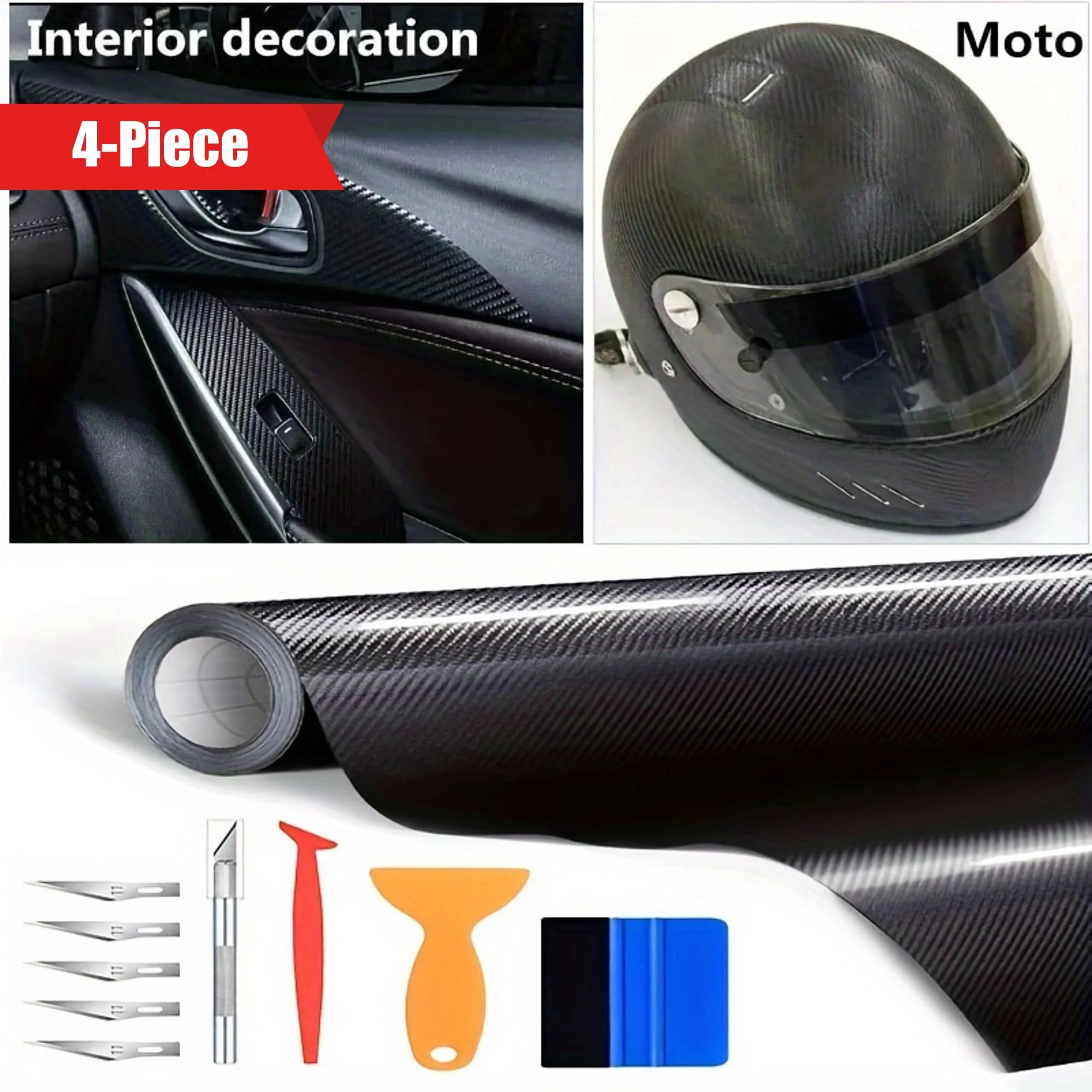 

6D Carbon Fiber Car Sticker - Peel-and-Stick. Multi-Purpose Plastic Film for Car/Moto DIY Decoration, 4-Piece Tool Set Included
