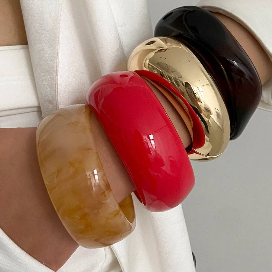 IngeSight.Z Exaggerated Irregular Red Brown Resin Acrylic Wide Resin Bracelets Women Punk Geometric Bangles Party Daily Jewelry