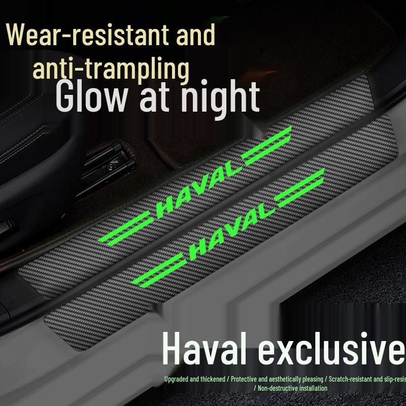 Compatible Door Sill Trim and Protective Anti-Stepping Stickers for Haval H6, M6, H9, Big Dog, First Love, and F7 - Glow-in-the-Dark Option Available.