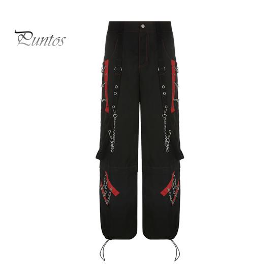 

Женские брюки с высокой талией, цветные широкие повседневные брюки свободного кроя, ретро-крутые длинные брюки в уличном стиле M чёрный