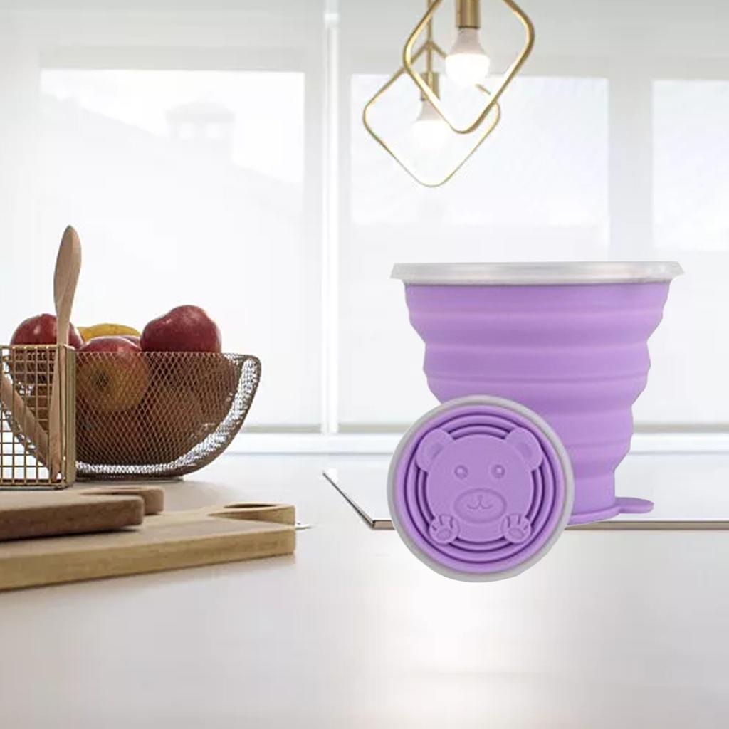 Silicone Foldable Water Cup Ultrathin Collapsible Travel Cup with Hand Strap for Outdoor Camping and Hiking Purple 270ml