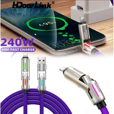HdoorLink 4-in-1 PD 240W Fast Charging Mech Data Cable USB Type C To Type C Cable Data Cable For Iphone 16 15 14 Pro Samsung