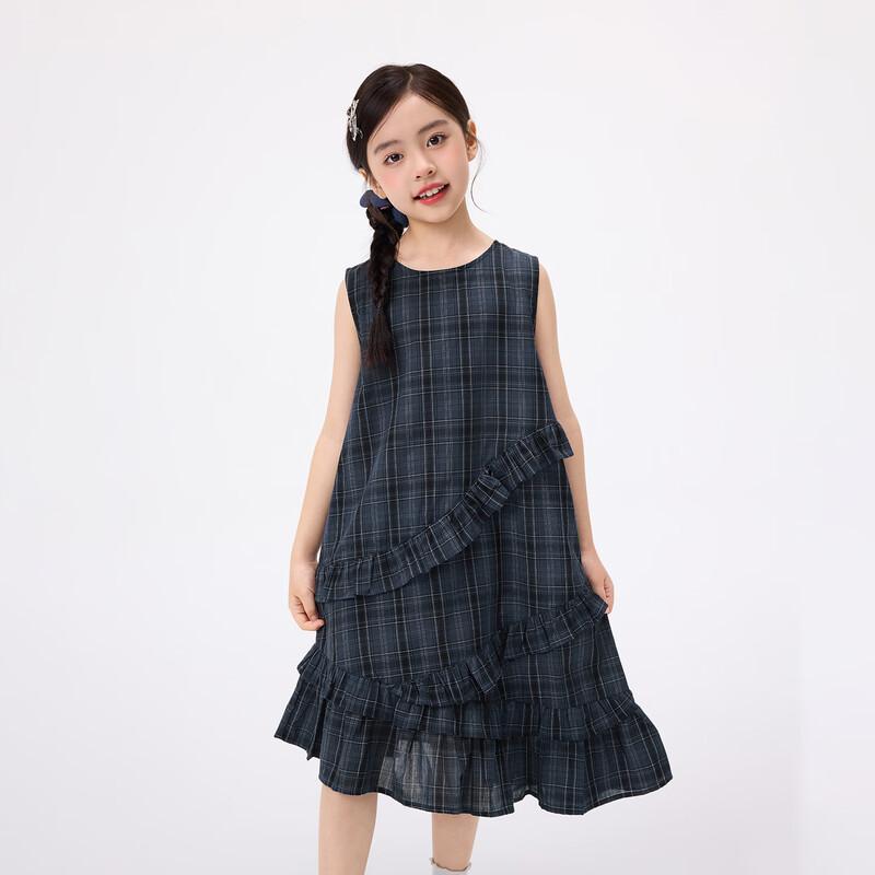 Girls  Plaid Combed Cotton Sleeveless A-line Dress 160