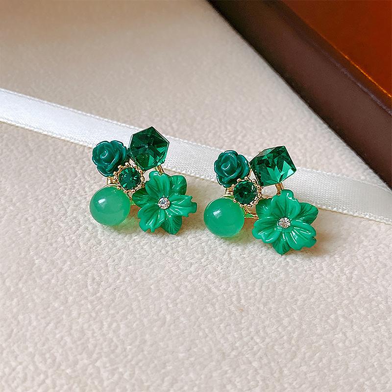 Fashion Retro Elegant Exquisite Crystal Flower Stud Earrings For Woman Light Luxury Temperament Y2K Jewelry Wedding Party Gift