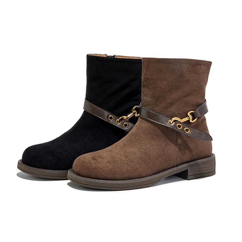 Mode 2025 Neue Damen Western Cowboy Stiefel Rutschfeste Runde Zehe Maillard Damenstiefel Große Größe Stiefeletten und Kurze Stiefel weiblich