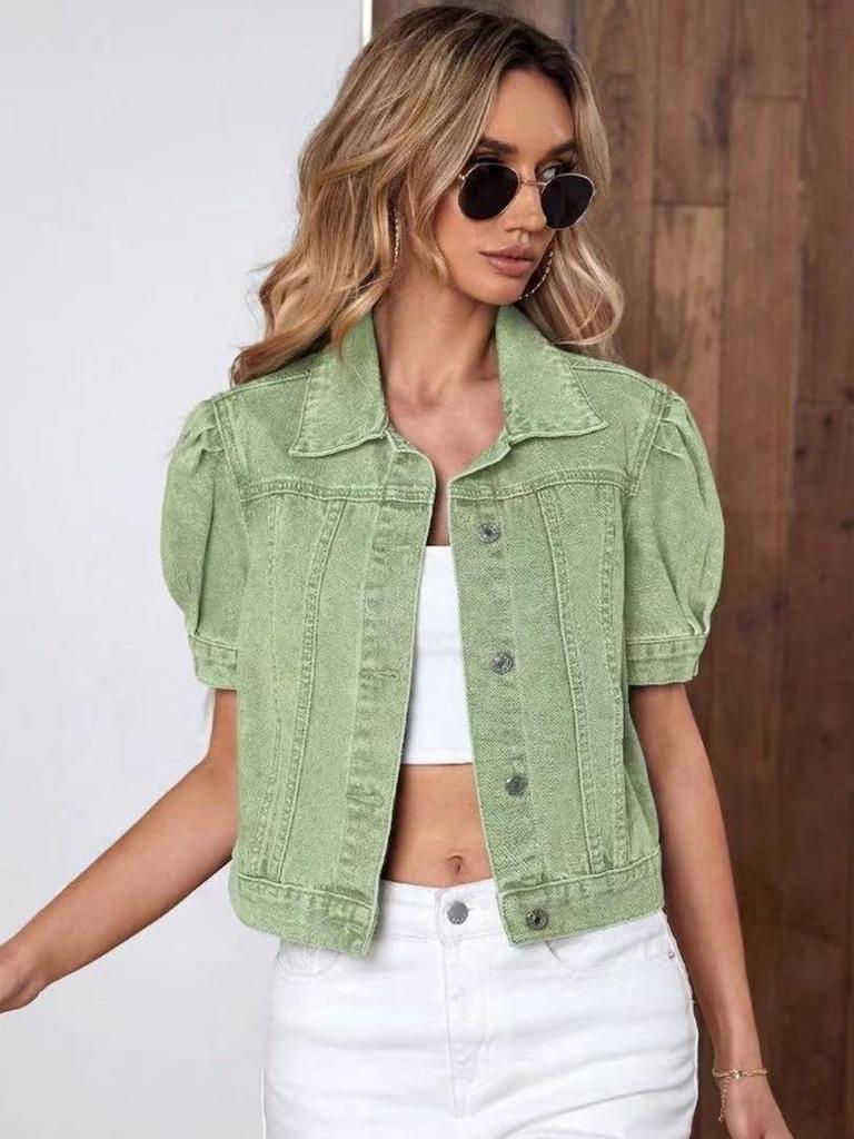 2026 Damen Übergrenze Jeansjacke mit Puffärmeln - Slim Fit, Lässig, Modisches Design