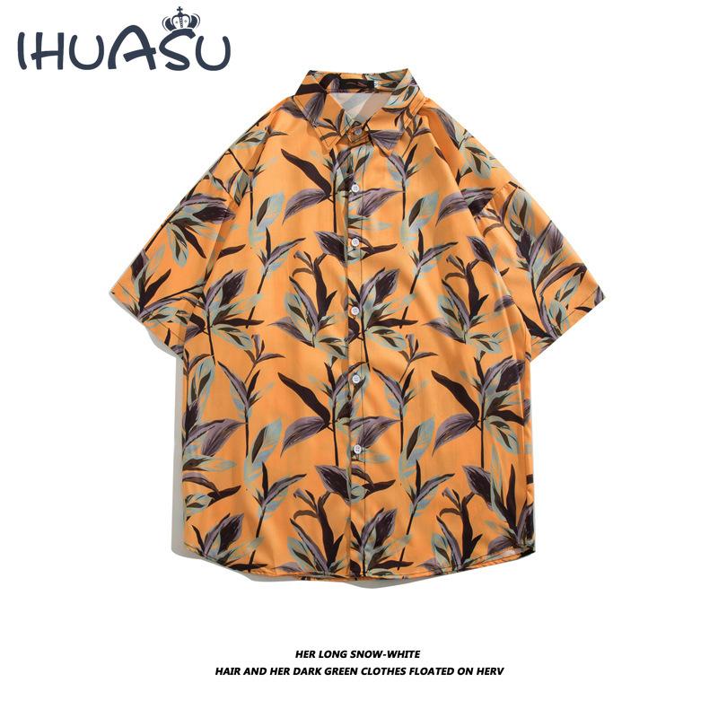 

Новая рубашка с цветочным принтом Приморская повседневная пляжная рубашка Мужская рубашка с короткими рукавами с принтом Быстросохнущие мужские топы