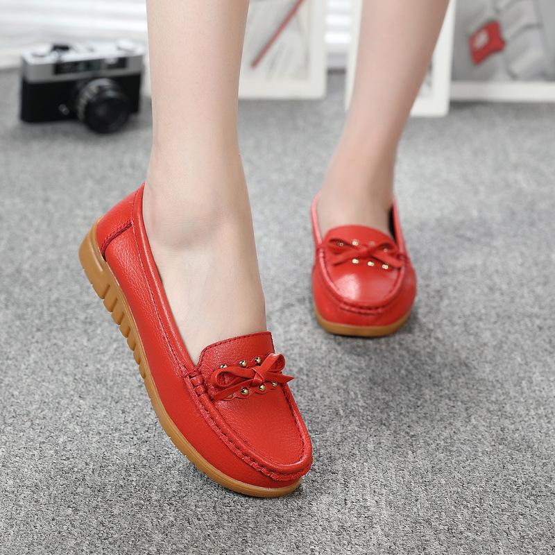 Leather shoes soft-soled women's shoes women's casual flats beef tendon sole one-pedal single shoes