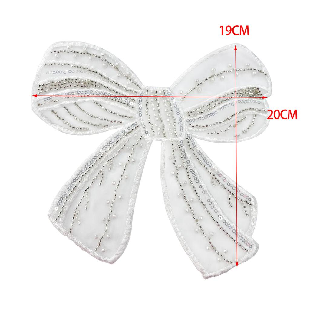 White Beaded Organza Bow Patch Sticker Clothing T-Shirt Top Children'S Clothing Decorative Cloth Sticker Accessories