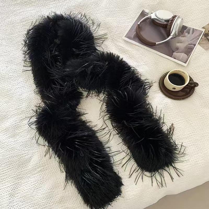 Luxury Plush Long Fluffy Scarf with Tassel Winter Outdoor Warm Versatile Thick Shawl Neckerchief for Women